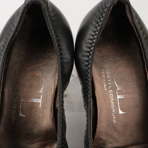 AGL Womens Pump Size 37 7 Black Leather Cap Toe Block Heel Elastic Trim Italy - Picture 12 of 12